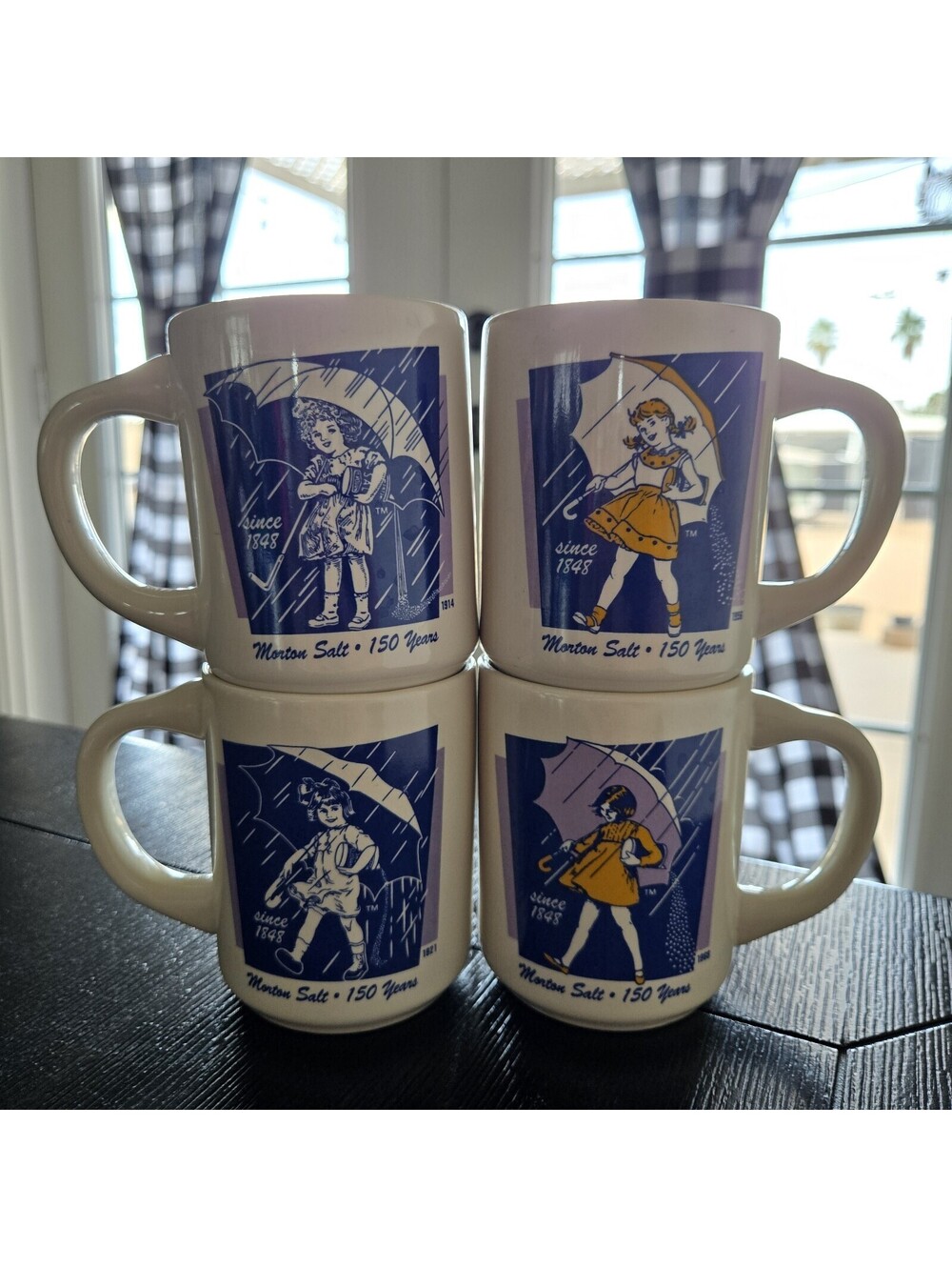 Morton Salt 150 Years Mug Set 4 Different Years 1914 1921 1956 1968 EUC